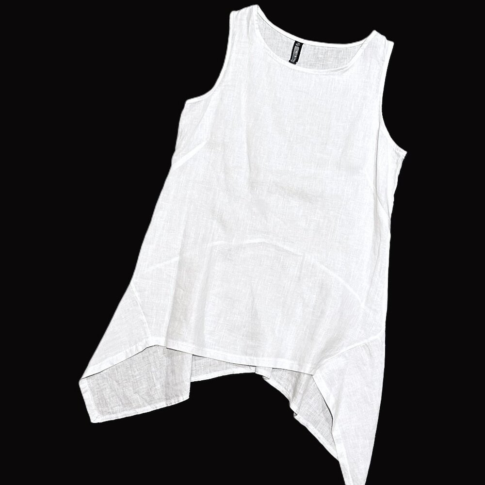 Inizio ONZ Italy • 100% Linen Sleeveless Shark Bite Tunic || Medium